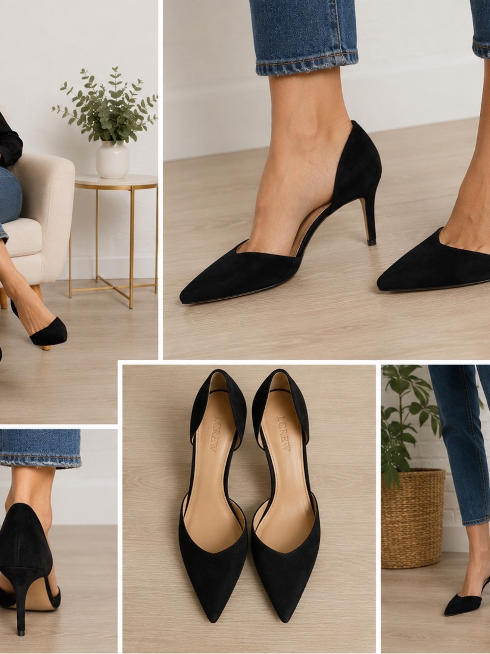 J.Crew Black Suede D’Orsay Pointed Toe Pumps Heels Women’s Size 7.5